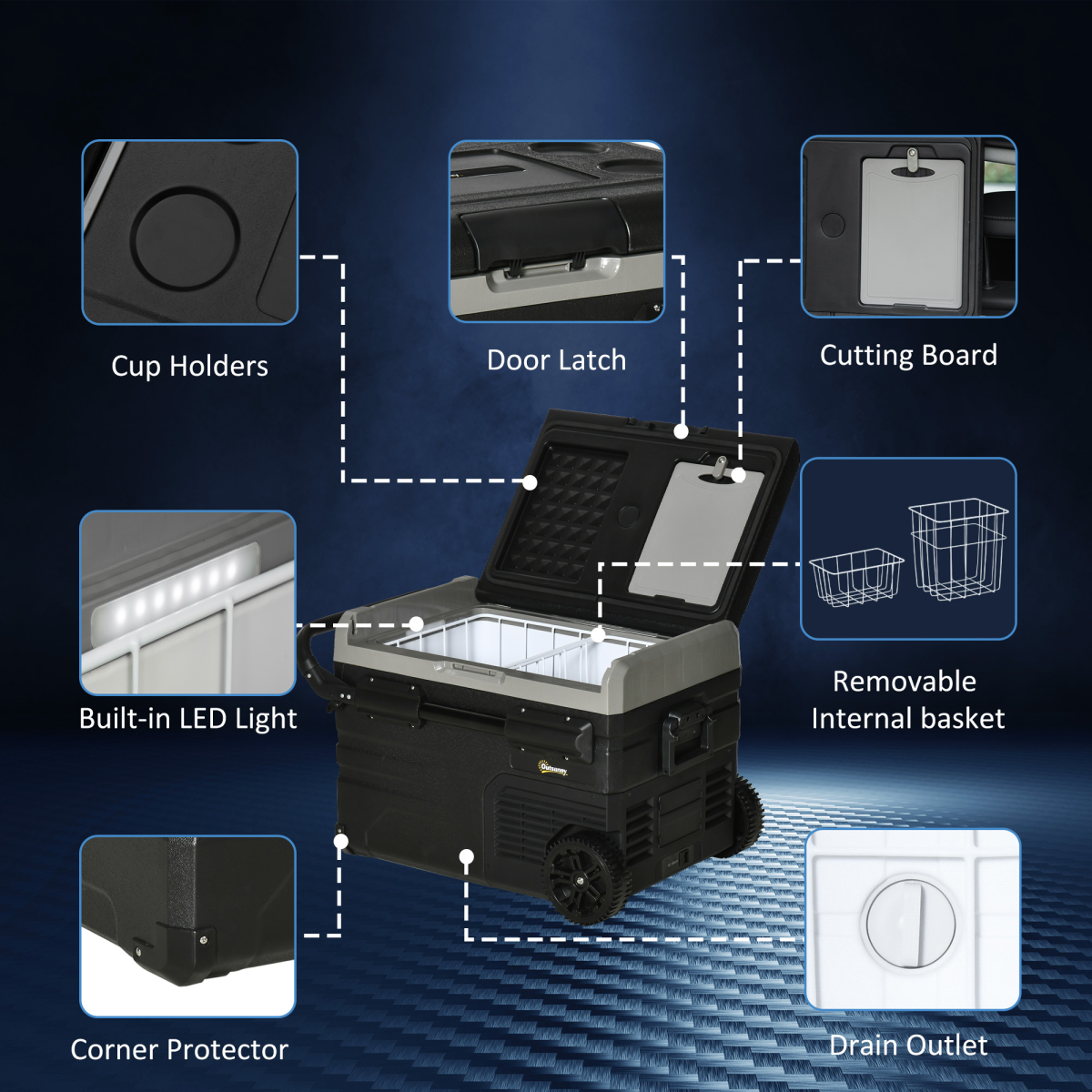 Outsunny 40L Portable Car Fridge Freezer – Adventure Cooler with Wheels, LED Display & -20°C Cooling