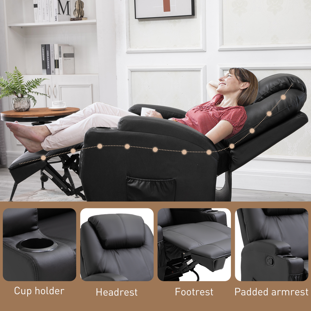 Faux Leather Electric Massage Recliner Chair – 8-Point Vibration, Remote Control & 360° Swivel - All Round Fitness
