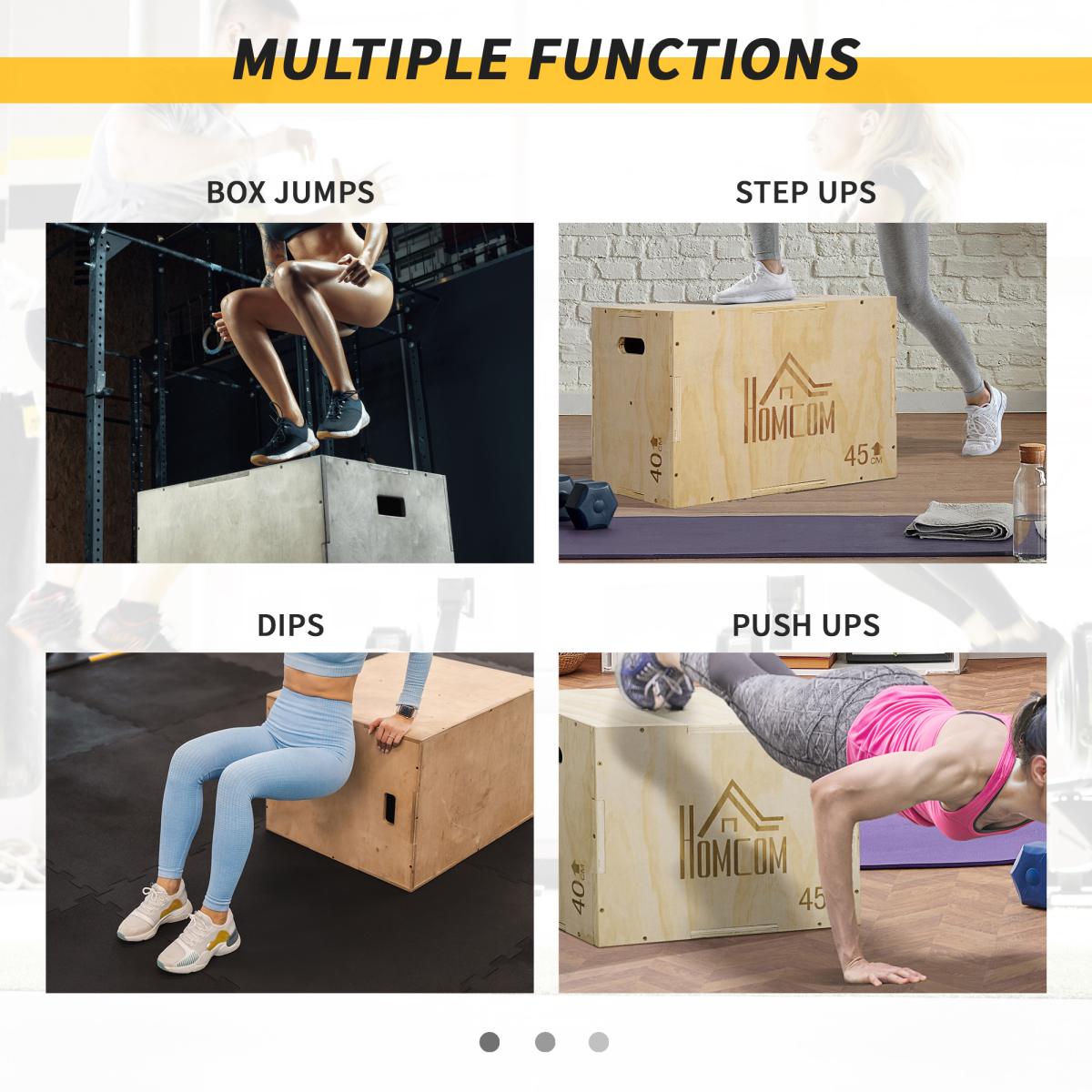 HOMCOM 3-in-1 Adjustable Wooden Plyo Box - Boost Agility & Power at Home! - All Round Fitness