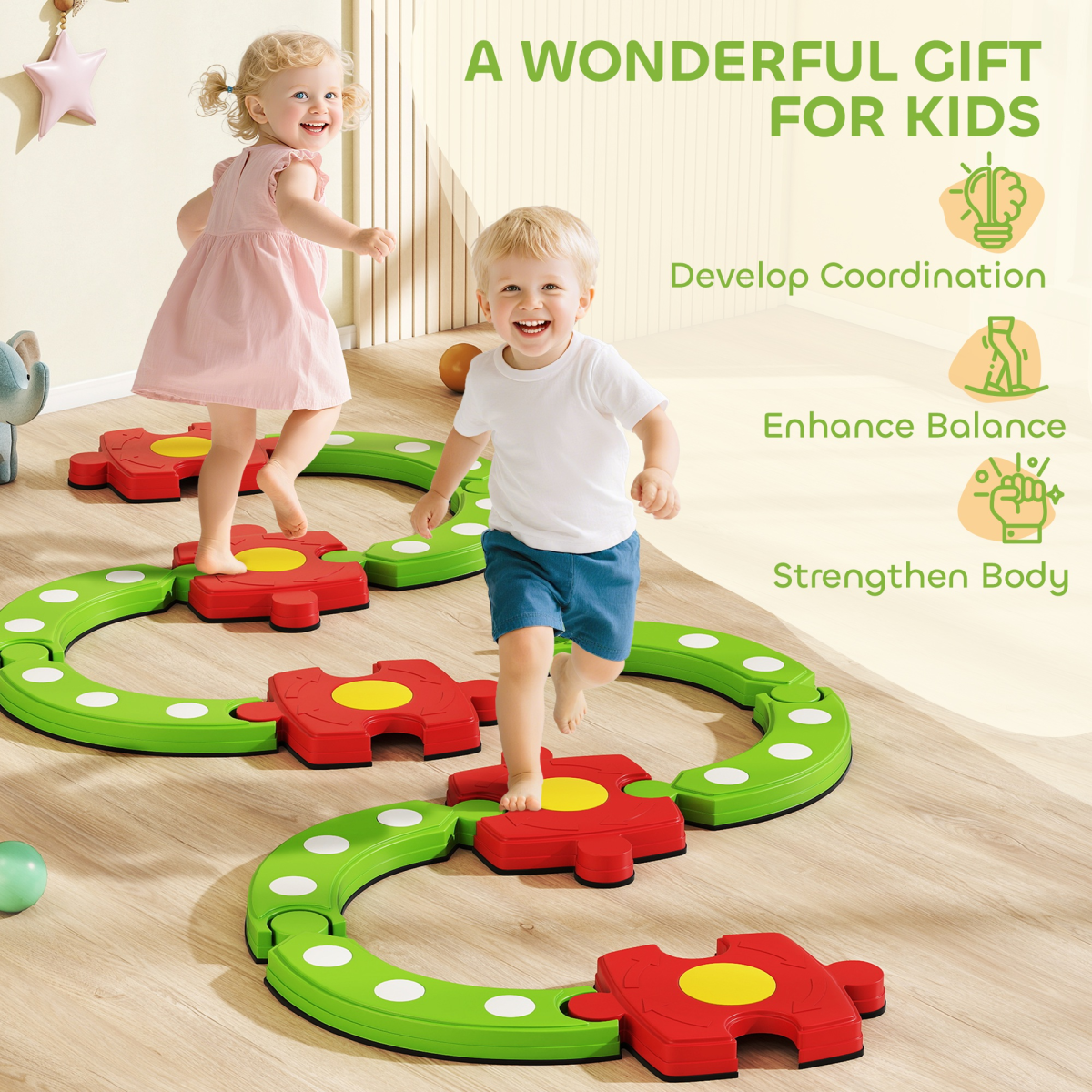 AIYAPLAY Kids Stepping Stones Balance Beam – Indoor & Outdoor Sensory Toy