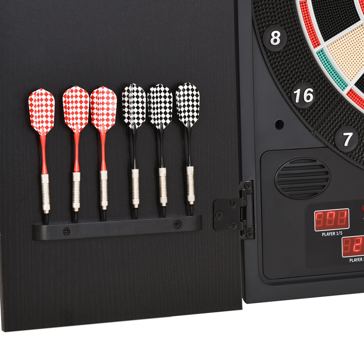 Electronic Dartboard with Cabinet, LED Digital Scoreboard & 27 Games – Includes 12 Darts