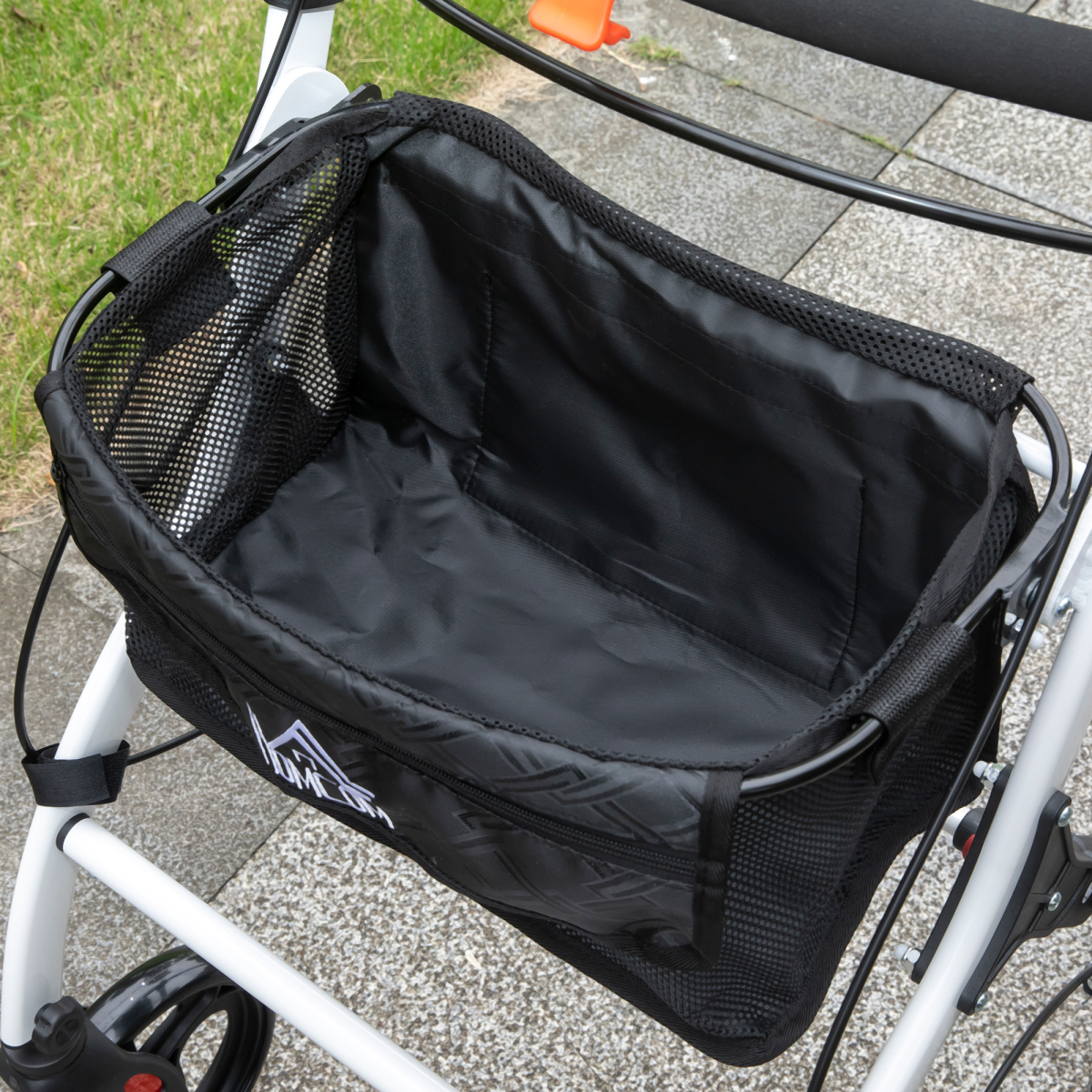 HOMCOM Upright Rollator Walker with Seat Tray, Folding Aluminium Mobility Aid with Storage Bag, White