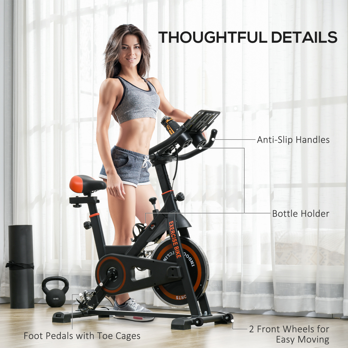 Indoor Exercise Bike with 8kg Flywheel, Adjustable Resistance & LCD Monitor – Black