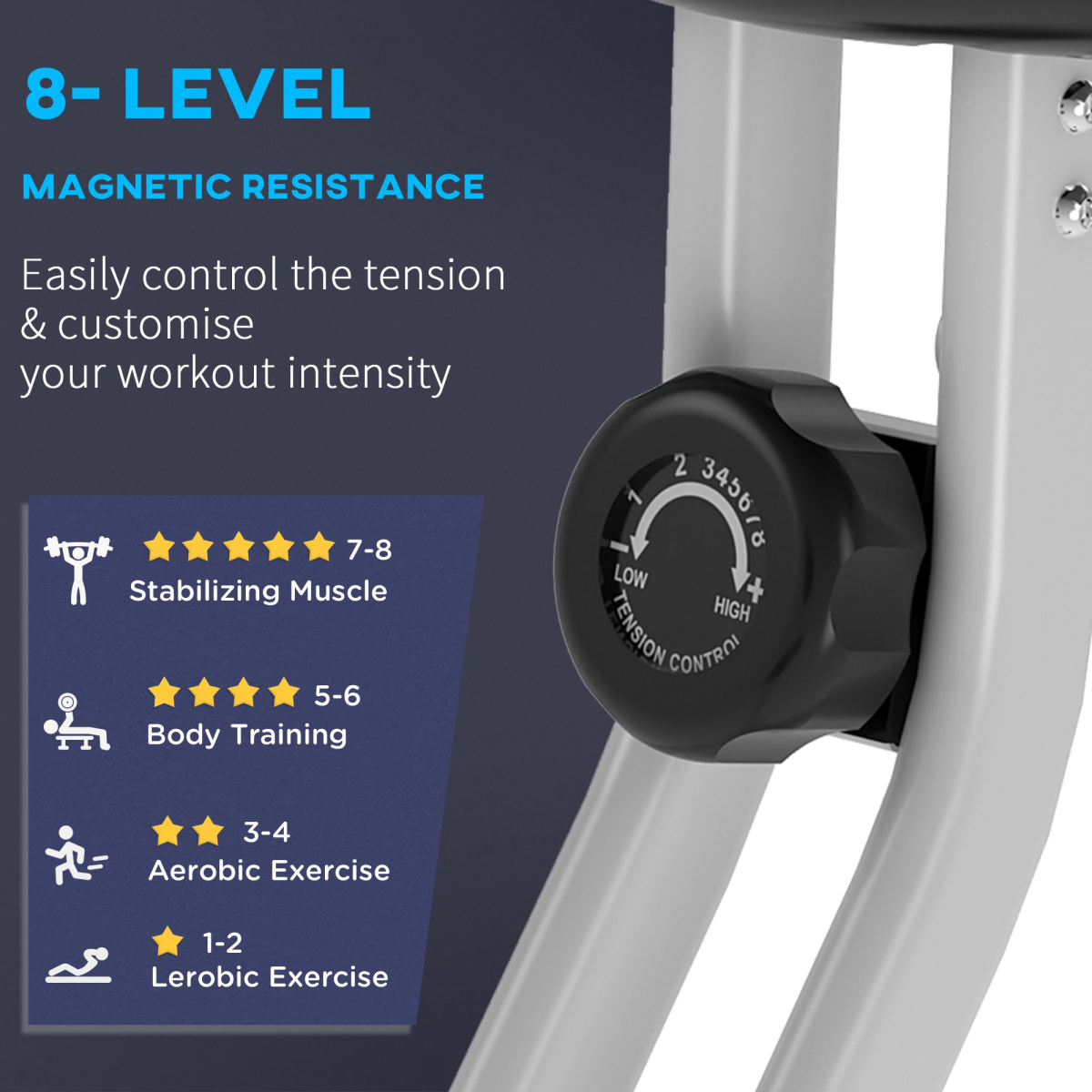 HOMCOM Magnetic Resistance Exercise Bike – Foldable Fitness Cycle with LCD Monitor & Adjustable Seat (Grey) - All Round Fitness