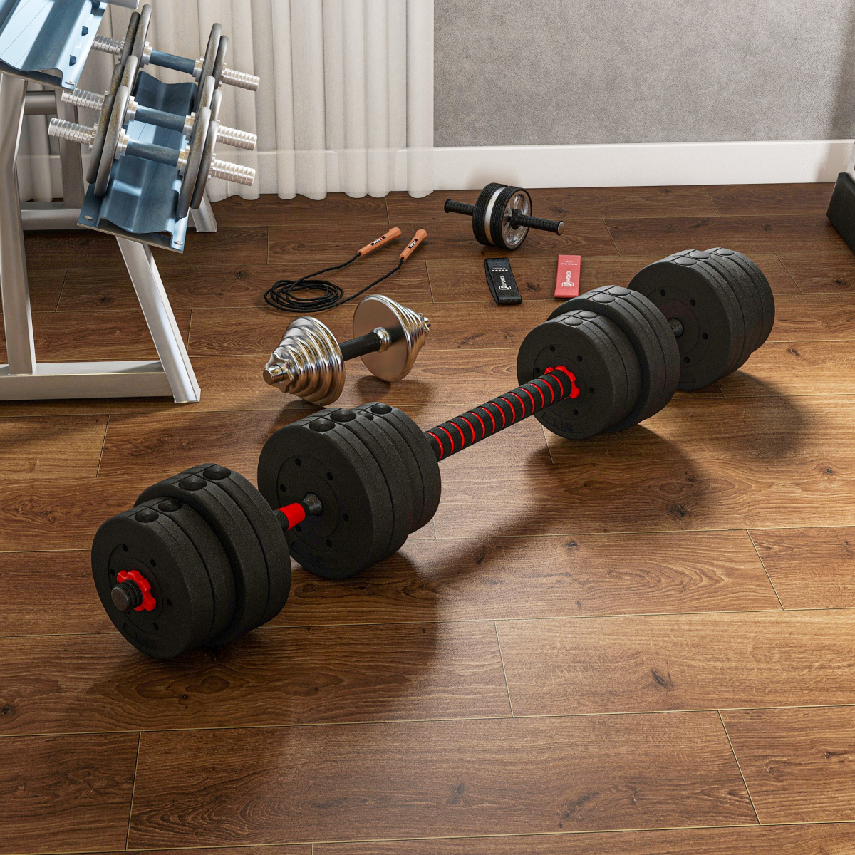30kg Adjustable 2-in-1 Barbell and Dumbbell Weight Set for Body Fitness
