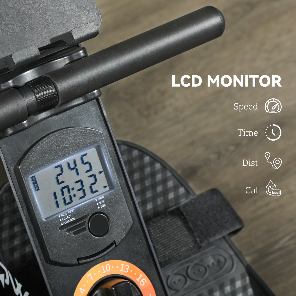 Folding Magnetic Rowing Machine with 16 Resistance Levels, LCD Monitor & Device Holder