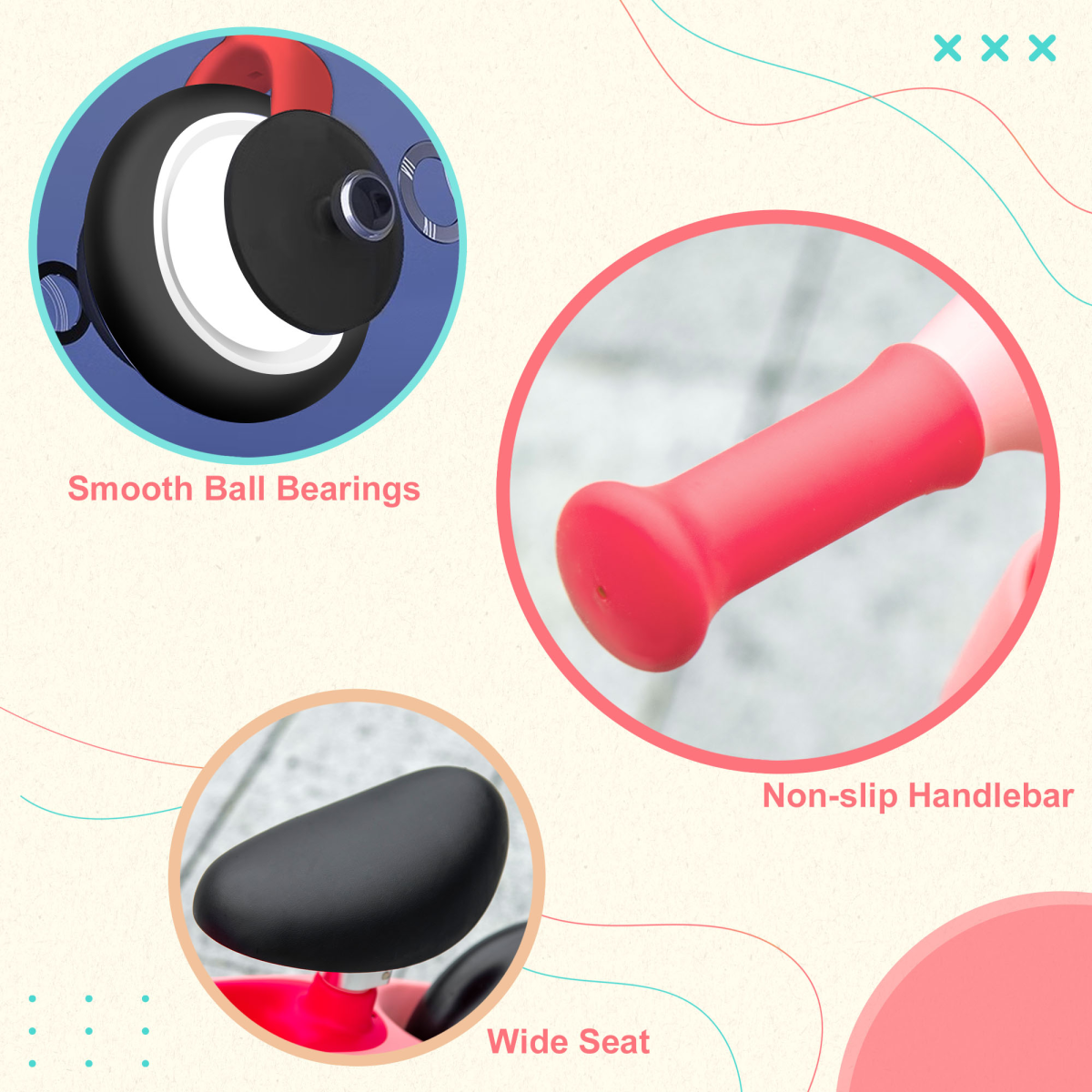 AIYAPLAY Baby Balance Bike – Adjustable Seat, Wide Wheels & Safe Design for Toddlers (Pink) - All Round Fitness