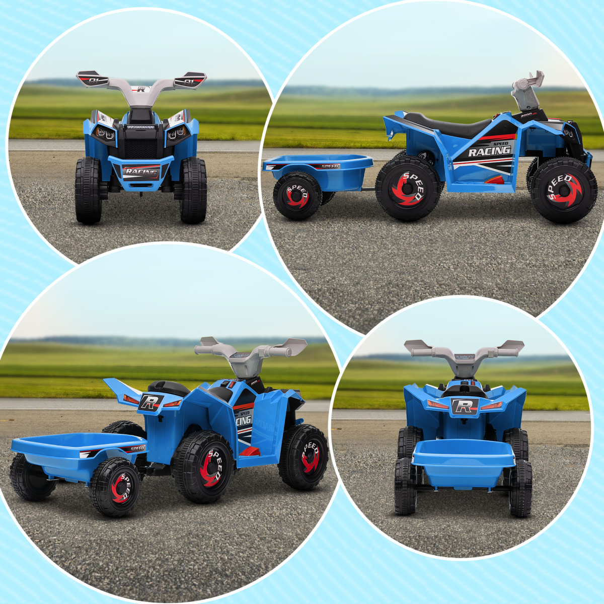 Kids Electric Quad Bike 6V Ride-On ATV with Trailer – Blue