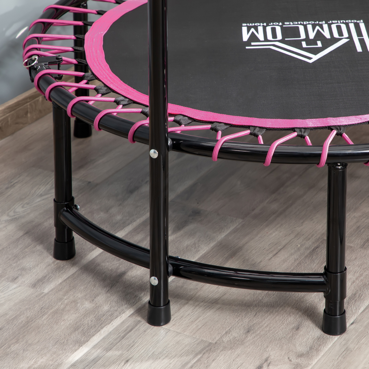 Pink HOMCOM Mini Trampoline for Fitness: Adjustable Handle for All Ages - All Round Fitness
