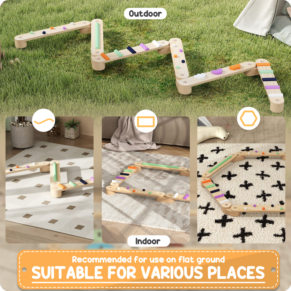 AIYAPLAY Wooden Balance Beam for Kids 3–8 Years – Indoor & Outdoor Sensory Play