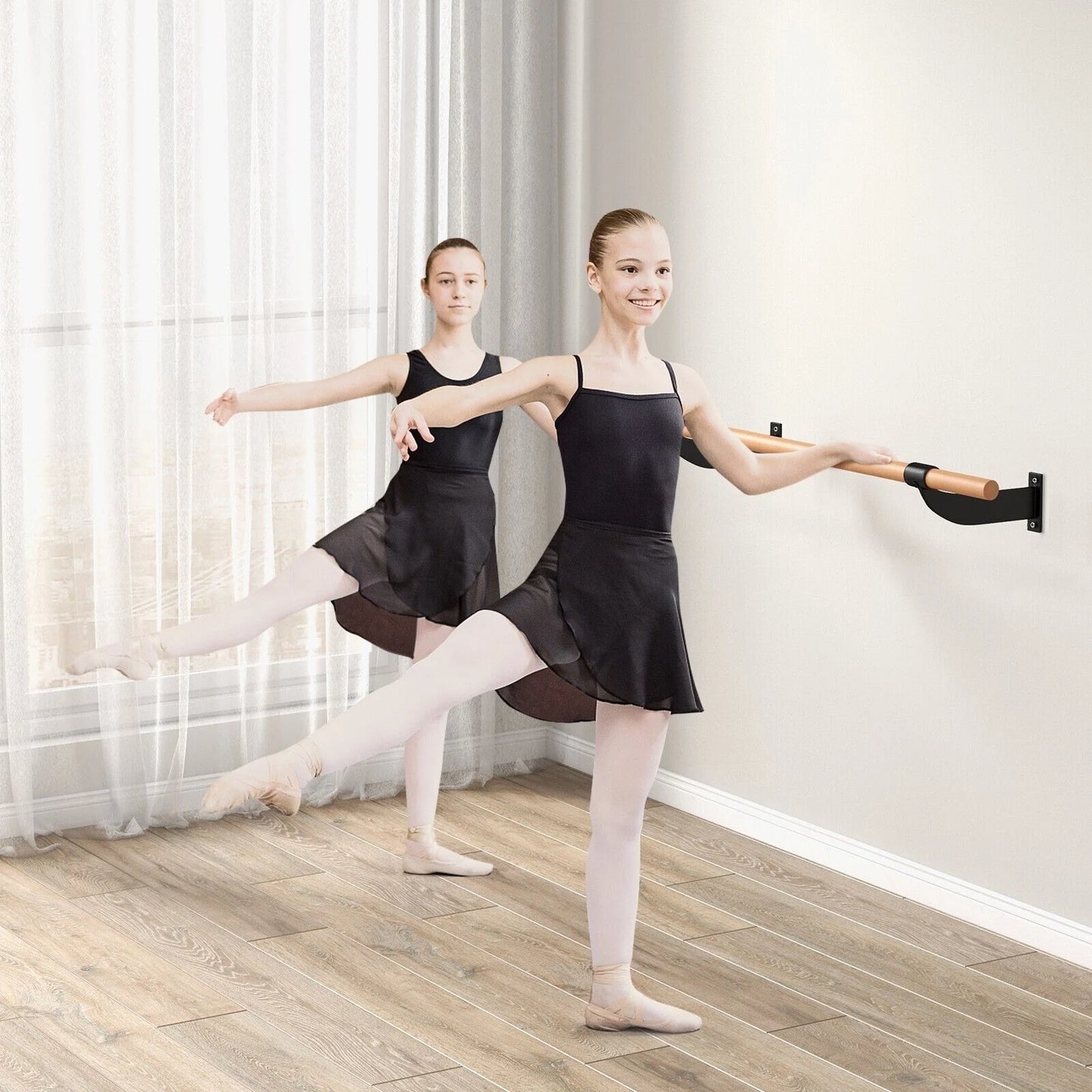 120CM Wall-Mounted Beech Wood Ballet Barre