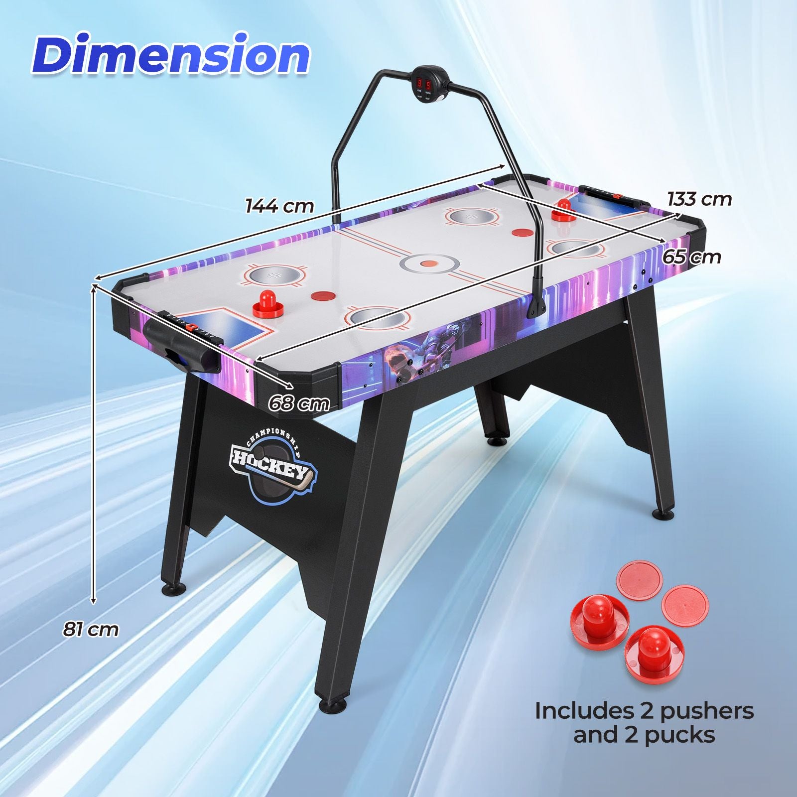 Exciting 144 CM Air Hockey Table with 2 Pucks and 2 Pushers - Perfect for Family Fun and Competitive Play!