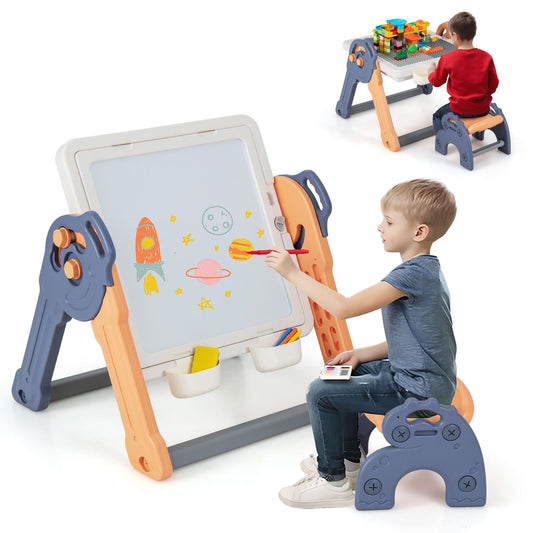 6-in-1 Multi-Activity Kids Play Table & Chair Set – Foldable Art Easel, Building Block Desk & Learning Station