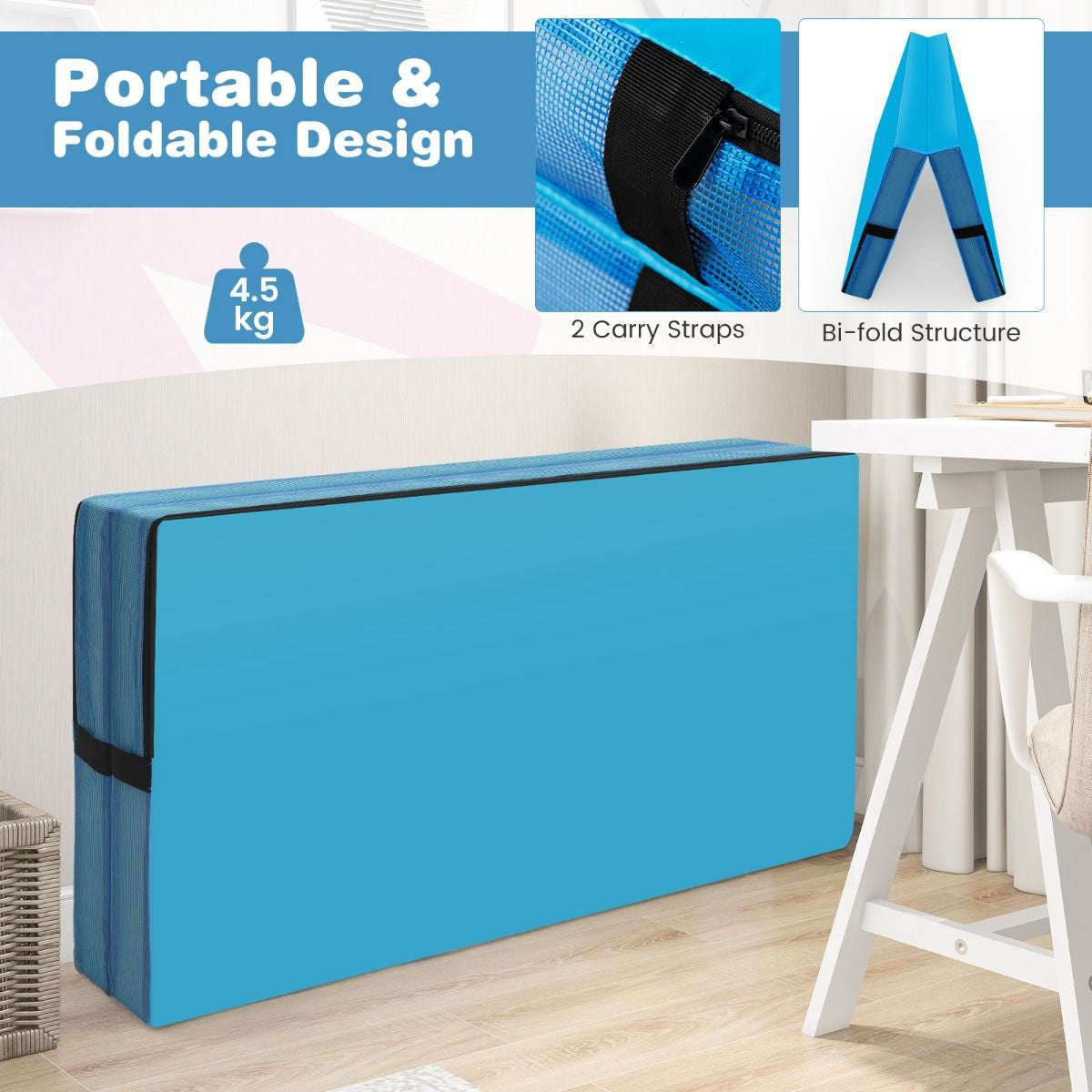 Folding Gymnastic Mat with PU Leather Cover and Carrying Handles