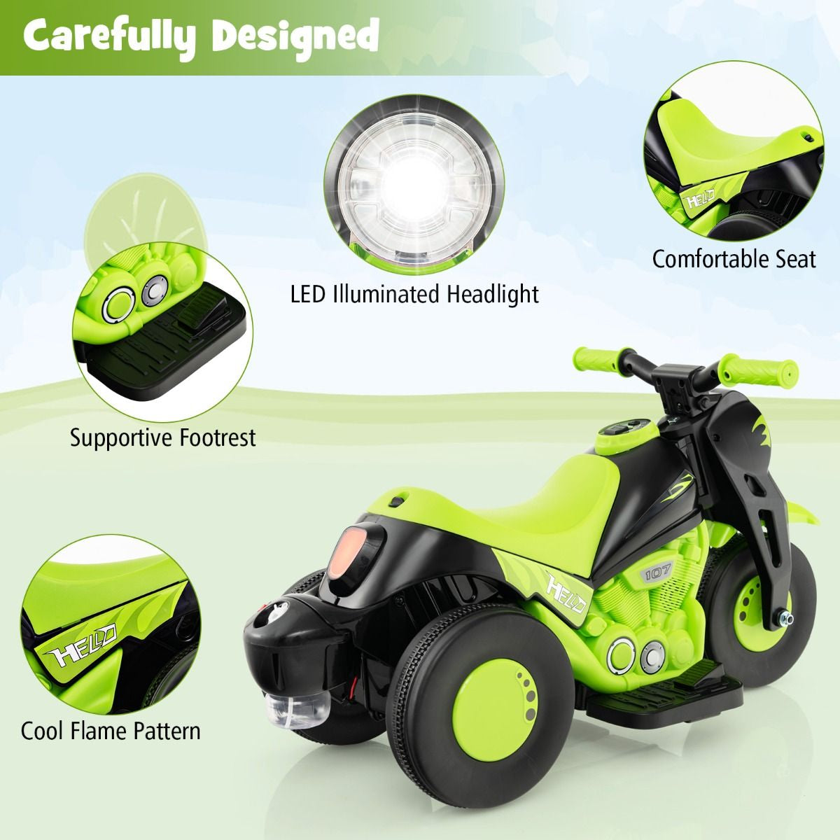 6V Electric Kids Ride-On Motorcycle with Bubble Maker