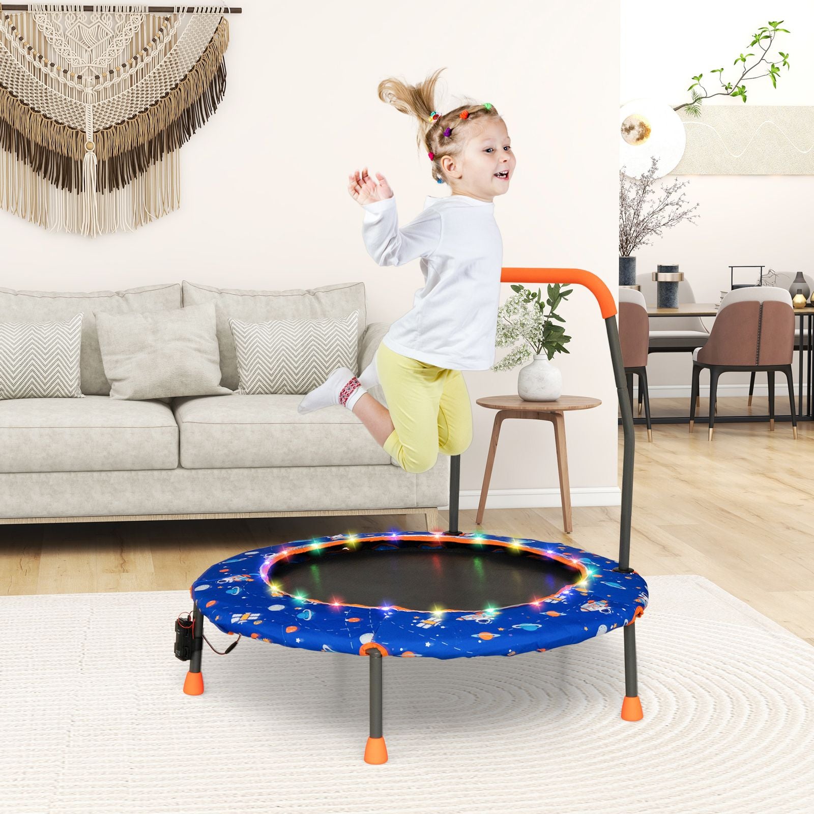 Children's Mini Trampoline with LED Lights and Safety Handle