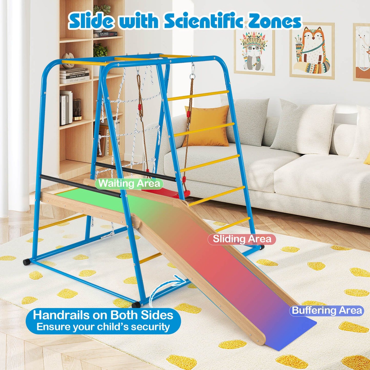 6-in-1 Indoor Jungle Gym Metal Climber with Slide, Swing & Monkey Bars | Kids Playset for Active Learning