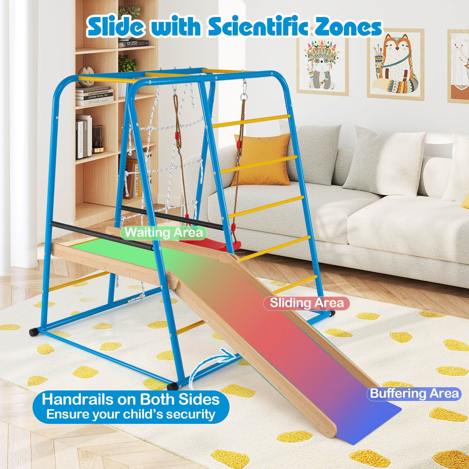 6-in-1 Indoor Jungle Gym Metal Climber with Slide, Swing & Monkey Bars | Kids Playset for Active Learning