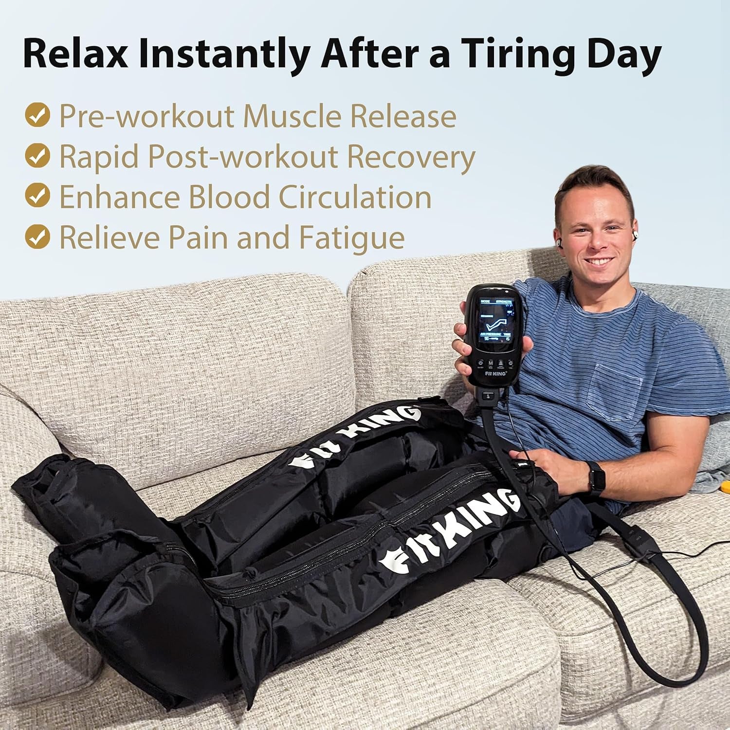 FIT KING Leg Recovery Boots | Compression Massage Machine for Pain Relief, Circulation & Muscle Recovery (Available in S / M / L)| Foot, Calf & Thigh Air Compression Massager with LCD Display