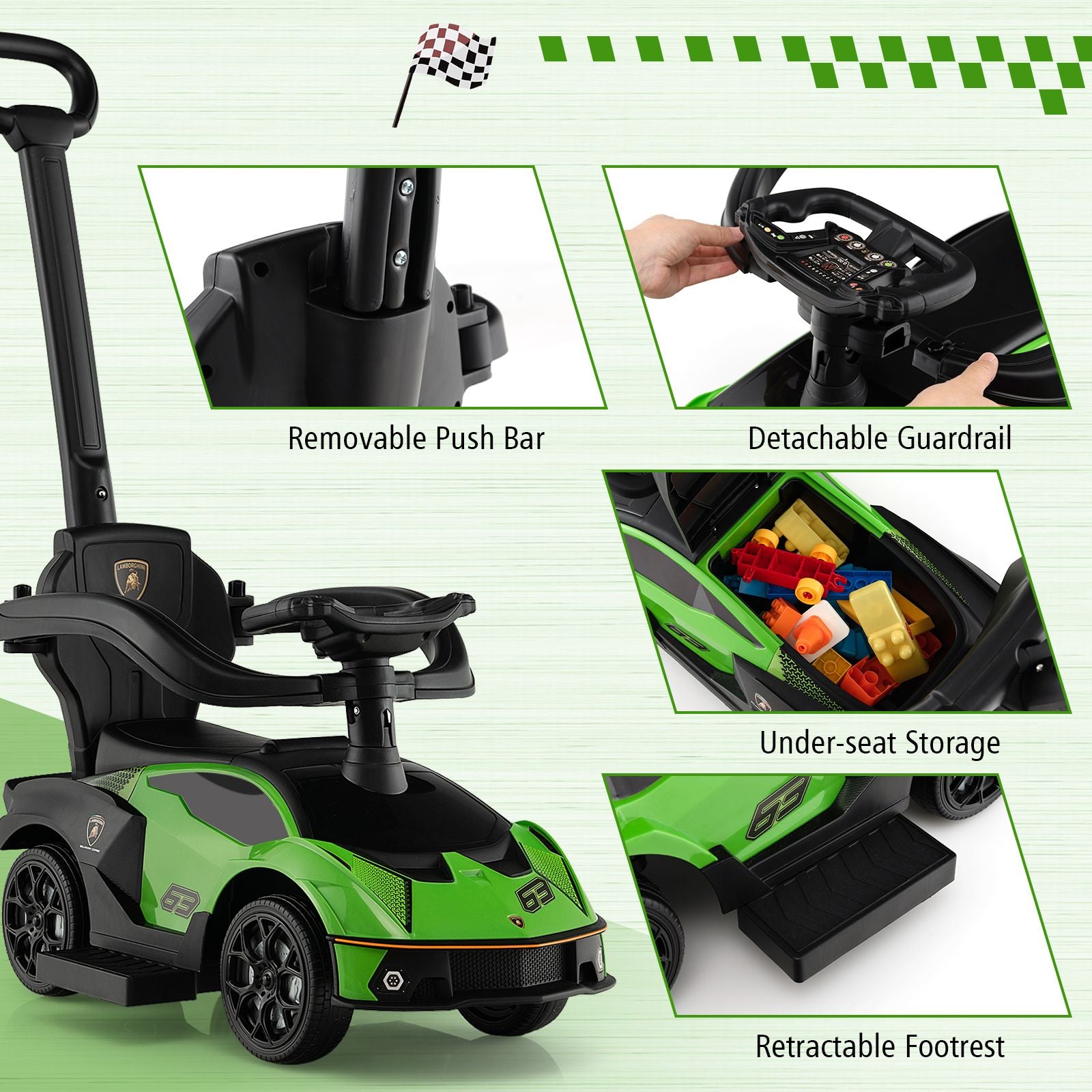 Licensed Lamborghini Ride-On Car for Kids with Push Handle
