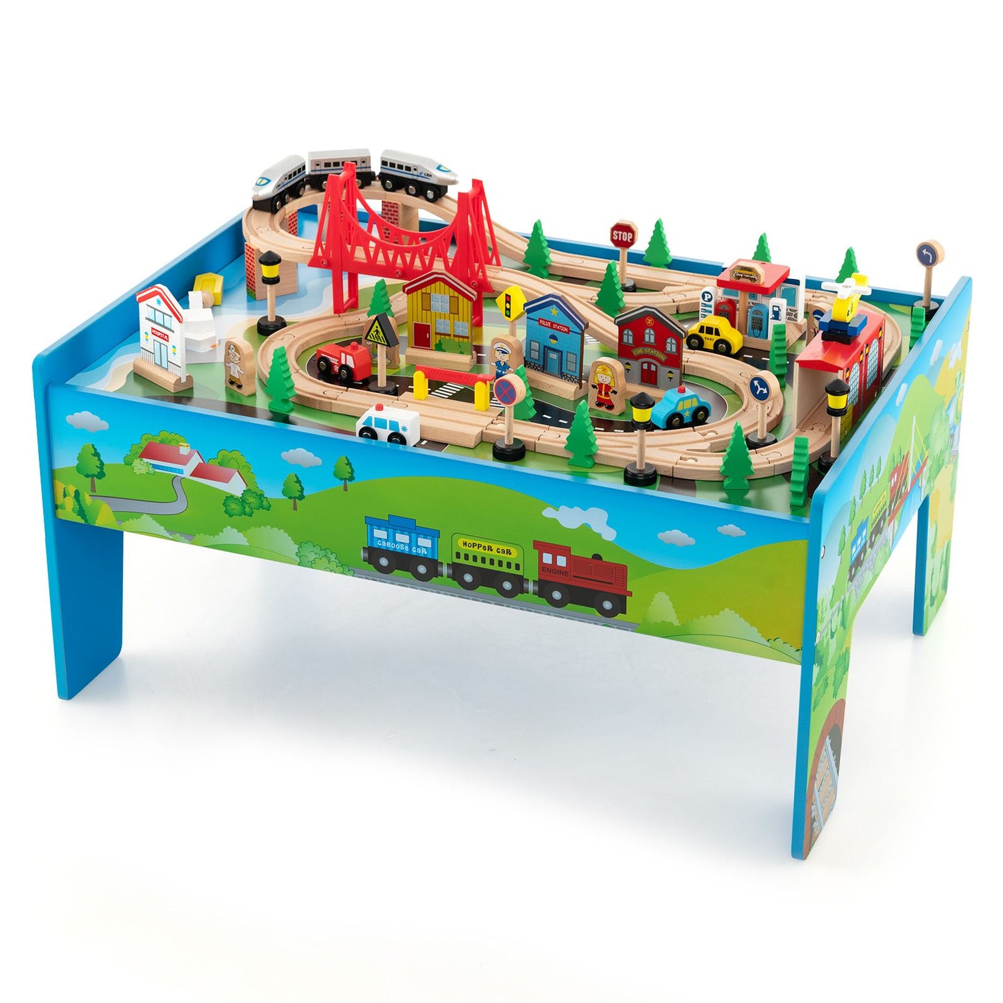 80-Piece Wooden Train Table Playset with Reversible Tabletop | Kids Railway Activity Table with Tracks, Trains & Accessories