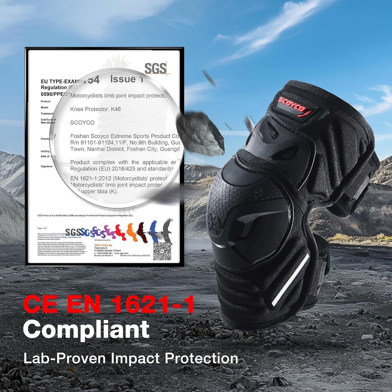 CE Level 1 Motorbike Knee Pads for Adults – Multi-Sport TPU Shell Protective Gear for Motocross, E-Bike, Skateboarding, Roller Skating, Scooter & MTB