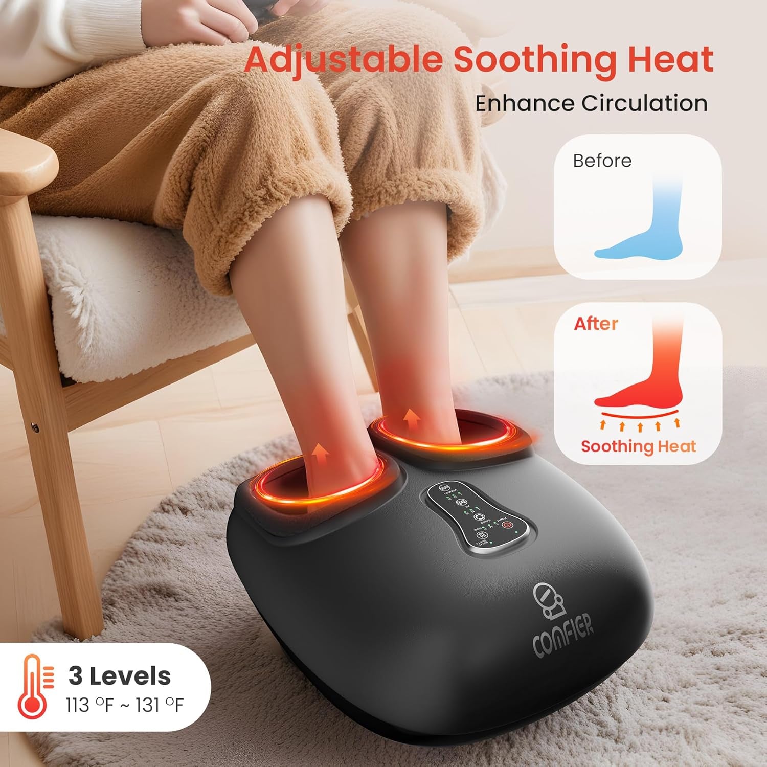 Foot Massager Machine with Heat – Shiatsu Deep Kneading & Compression Foot Warmer | Remote Control, Adjustable Intensity & Temperature Settings | Ideal Relaxation Gift for Women & Men