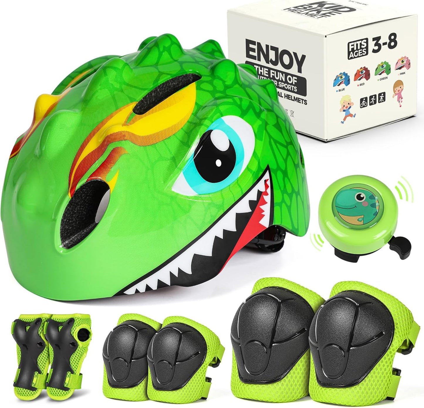 Kids 3D Cartoon Bike Helmet – Lightweight Adjustable Safety Helmet for Boys & Girls (Ages 3–8) | Cycling, Skating, and Scooting | Optional Set with Pads & Bell