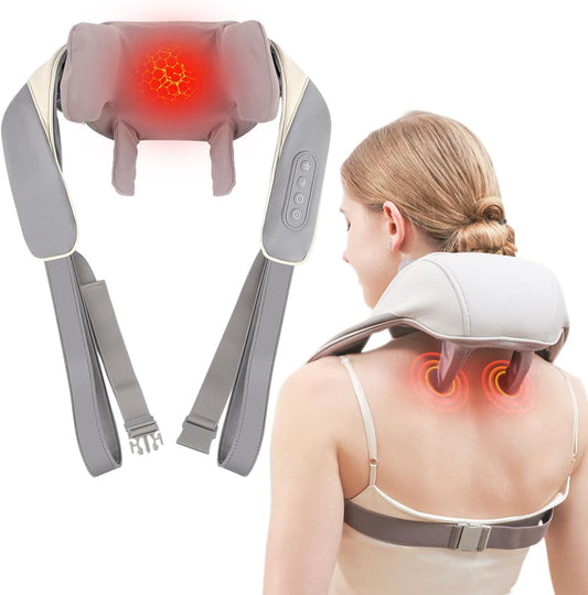 Wireless Neck & Shoulder Massager with Heat – Portable Deep Tissue Shiatsu Massage Device for Neck, Back & Legs | 2 Modes, 2 Intensity Levels | Pain & Tension Relief for Home, Car & Office (Apricot)