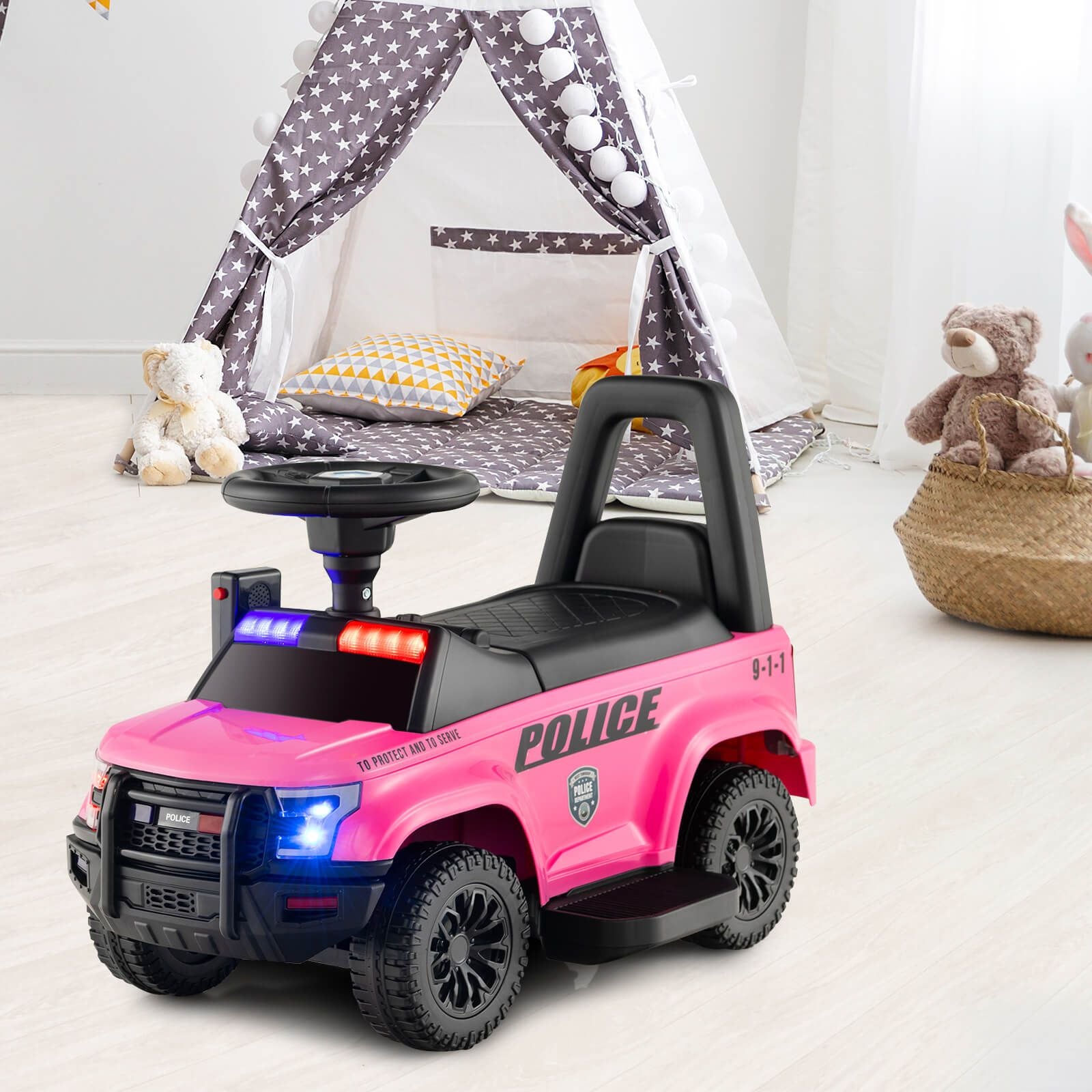6V Kids Ride-On Police Car with Siren Lights, Megaphone & Hidden Storage | Electric Ride-On Toy for Toddlers