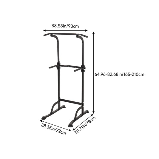 【】Multi-Functional Adjustable Height Power Tower Dip Station Pull up Bar