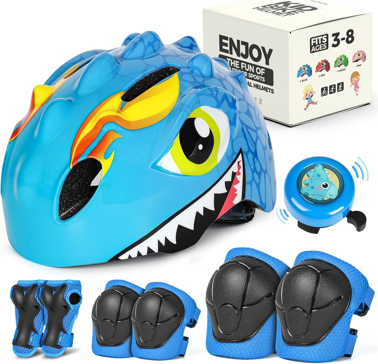 Kids 3D Cartoon Bike Helmet – Lightweight Adjustable Safety Helmet for Boys & Girls (Ages 3–8) | Cycling, Skating, and Scooting | Optional Set with Pads & Bell