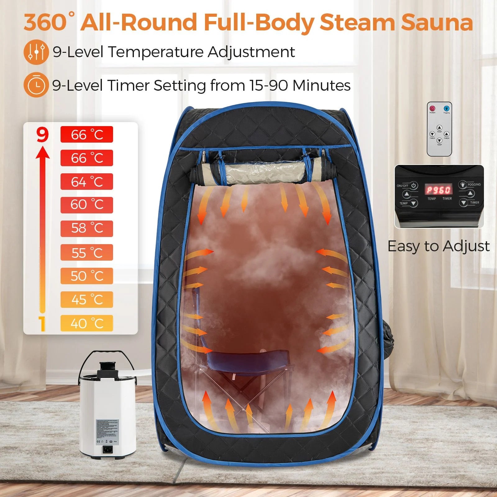 Portable Steam Sauna Tent with 1000W Steam Generator and Chair, 3L Capacity