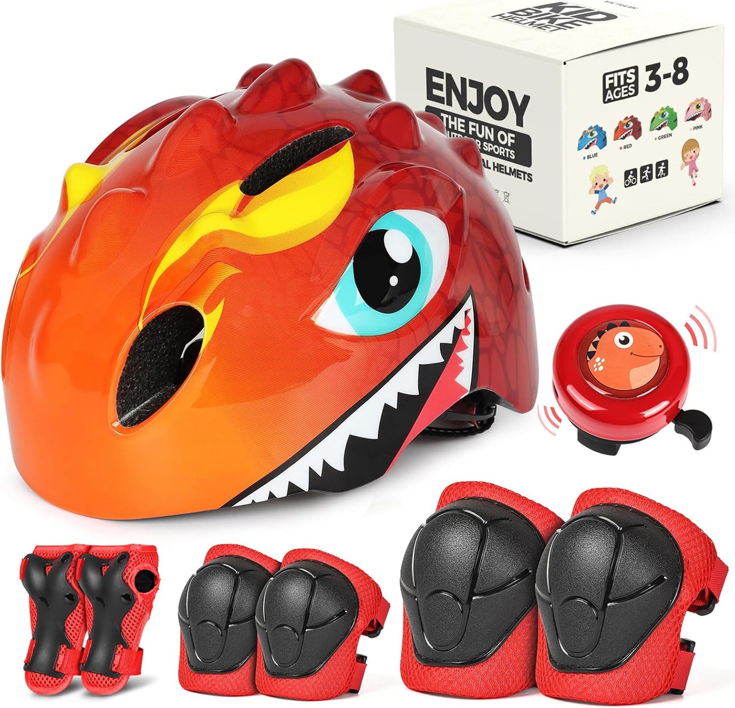 Kids 3D Cartoon Bike Helmet – Lightweight Adjustable Safety Helmet for Boys & Girls (Ages 3–8) | Cycling, Skating, and Scooting | Optional Set with Pads & Bell