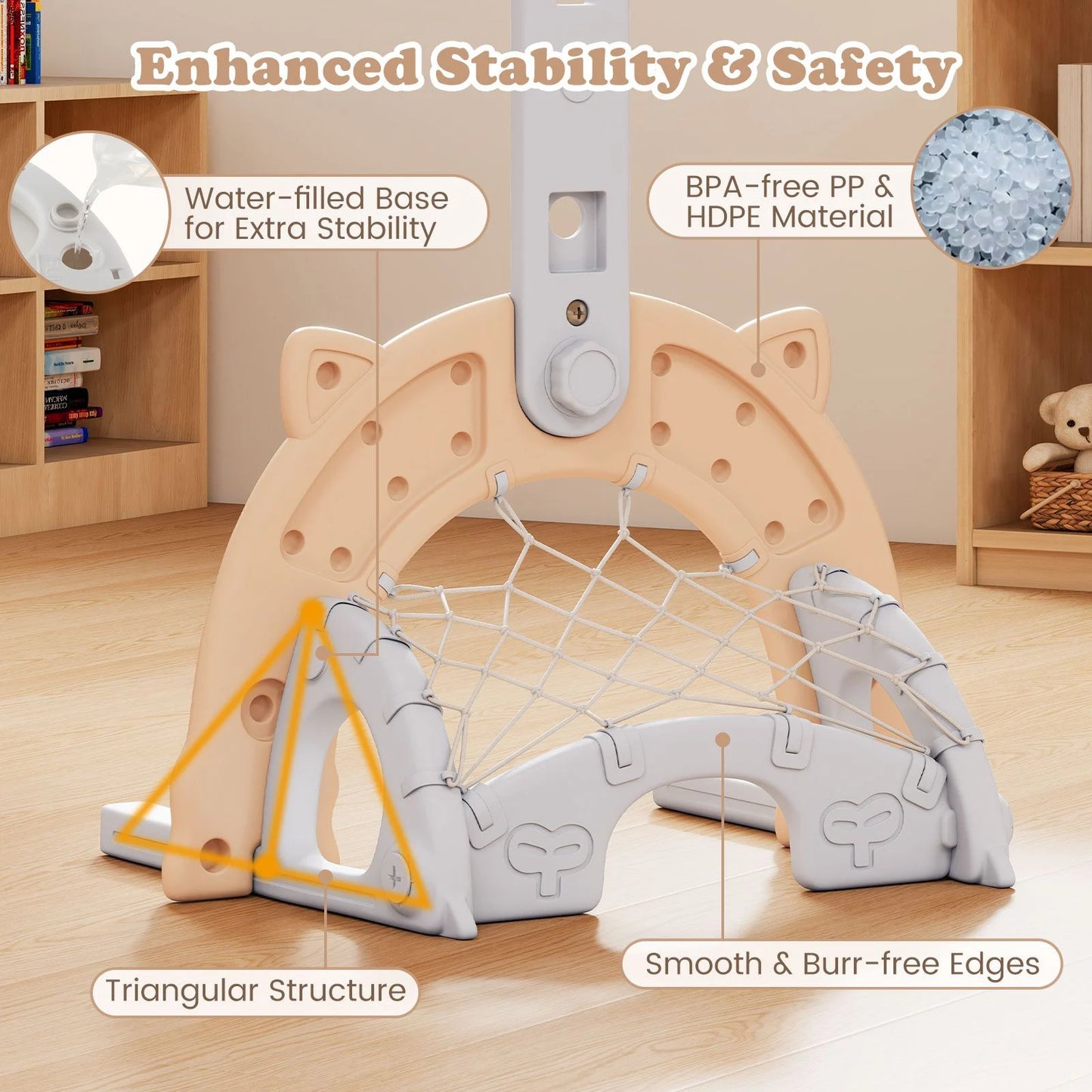 Adjustable 3-in-1 Kids Sports Center with Basketball Hoop and Soccer Game