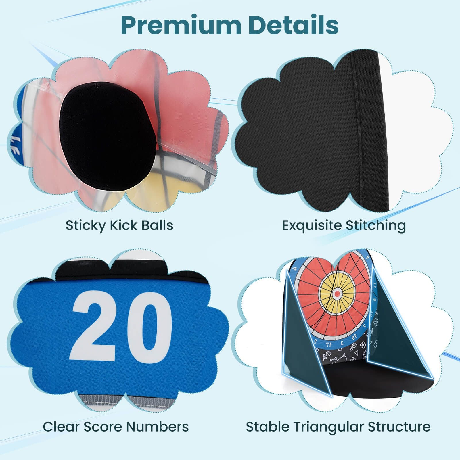 Large Portable Dart Board for Children with 4 Kick Balls - Foldable Design