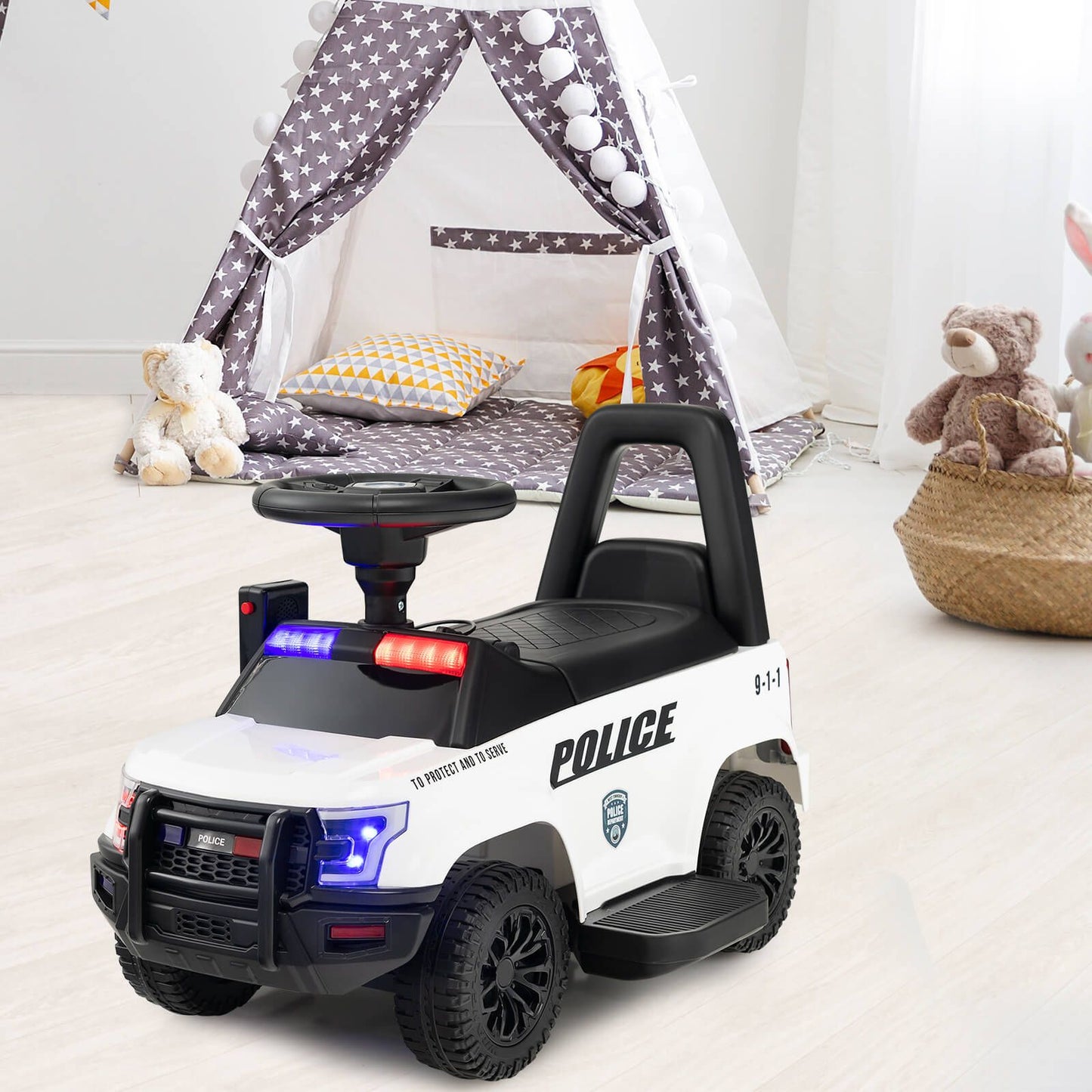 6V Kids Ride-On Police Car with Siren Lights, Megaphone & Hidden Storage | Electric Ride-On Toy for Toddlers
