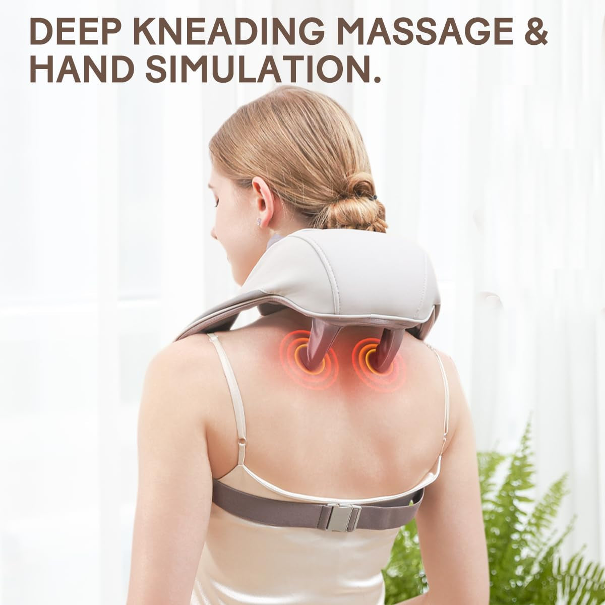 Wireless Neck & Shoulder Massager with Heat – Portable Deep Tissue Shiatsu Massage Device for Neck, Back & Legs | 2 Modes, 2 Intensity Levels | Pain & Tension Relief for Home, Car & Office (Apricot)