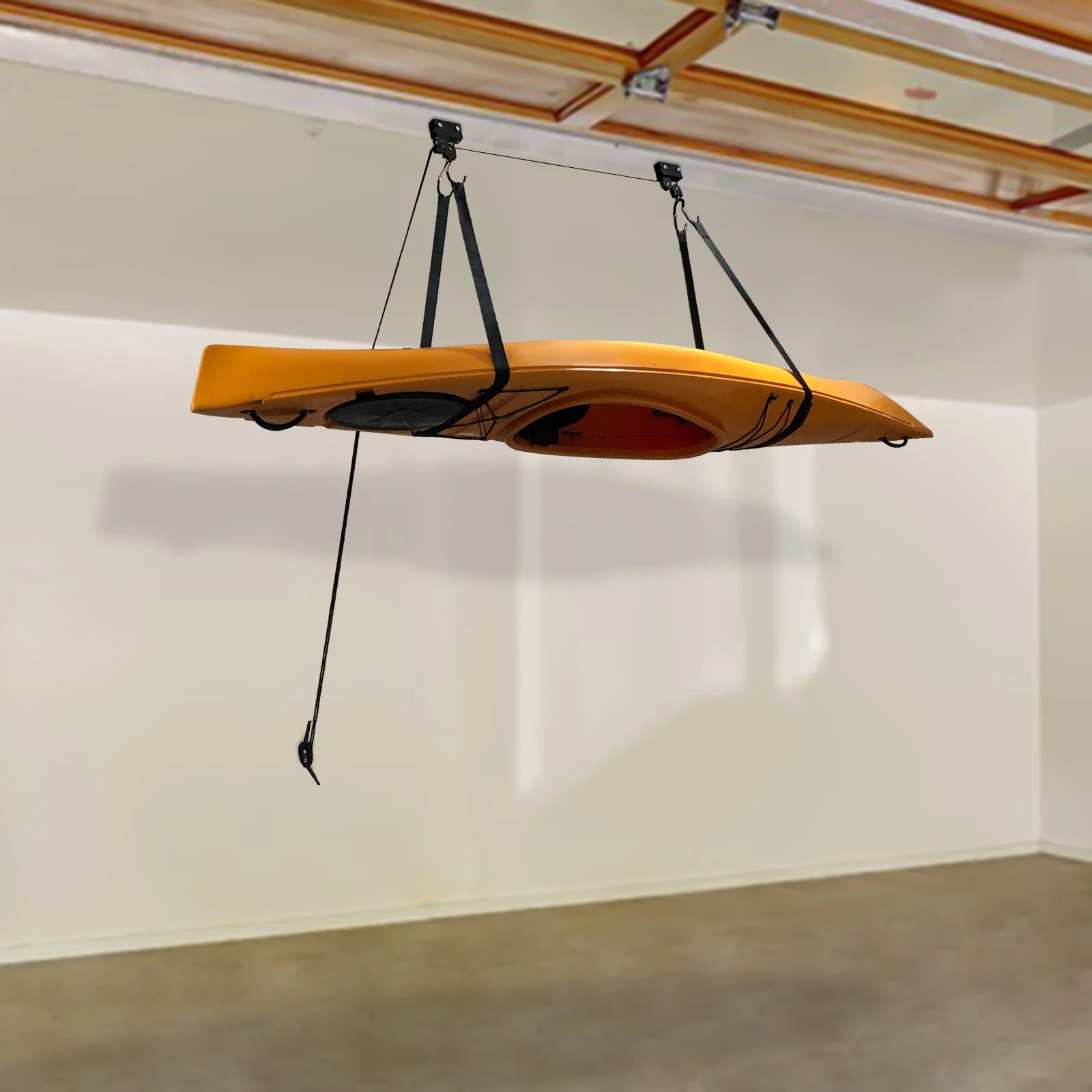 Kayak Hoist Lift with 52.49Ft Polypropylene Fiber Rope, Iron, Labor-Saving, Ceiling Mounted Kayak Canoe Hoist for Garage Storage
