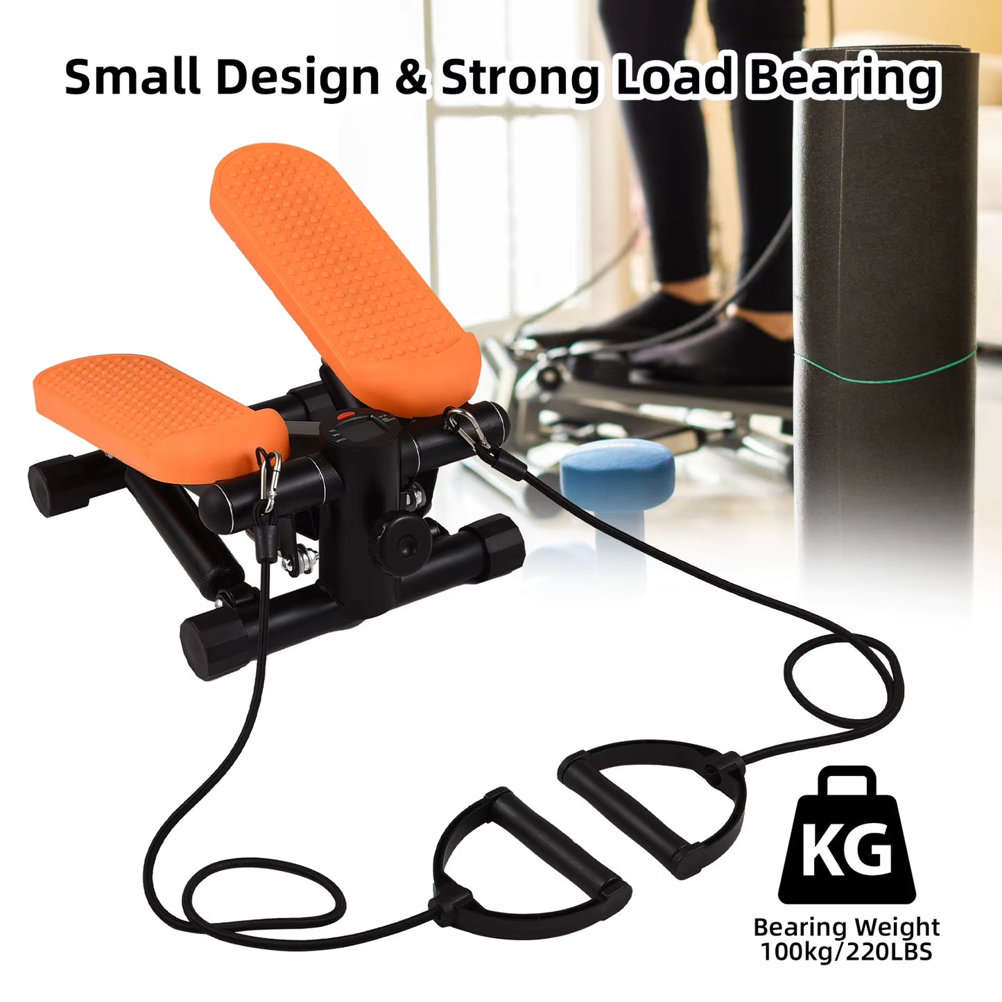 Stepper Exercise Machine 100Kg Stair Stepper Mini Stepper for Exercise at Home with Resistance Bands LCD Display for Fitness