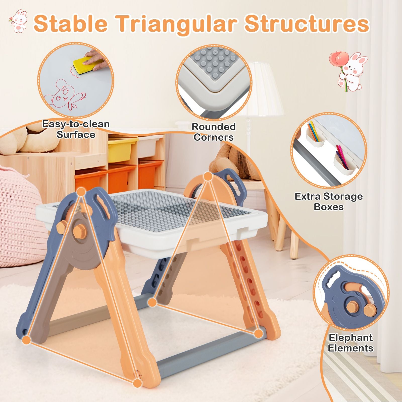 6-in-1 Multi-Activity Kids Play Table & Chair Set – Foldable Art Easel, Building Block Desk & Learning Station