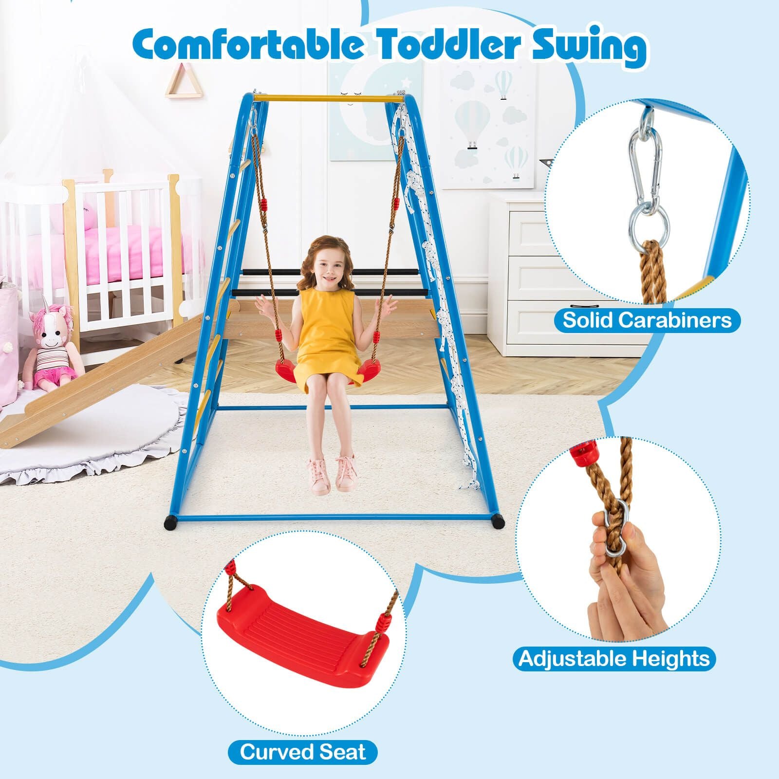 6-in-1 Indoor Jungle Gym Metal Climber with Slide, Swing & Monkey Bars | Kids Playset for Active Learning