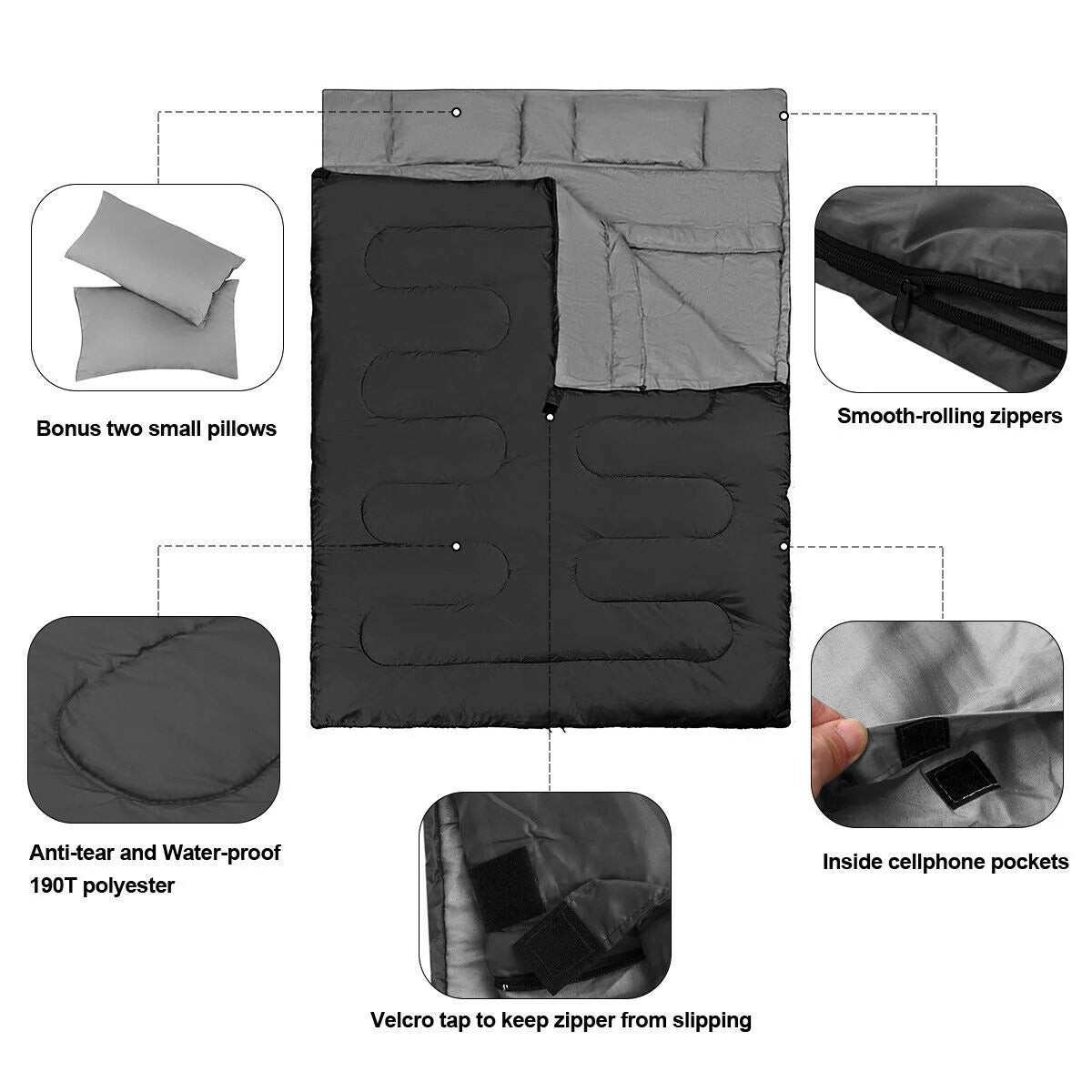 Extra Large Waterproof Double Sleeping Bag with Carrying Bag