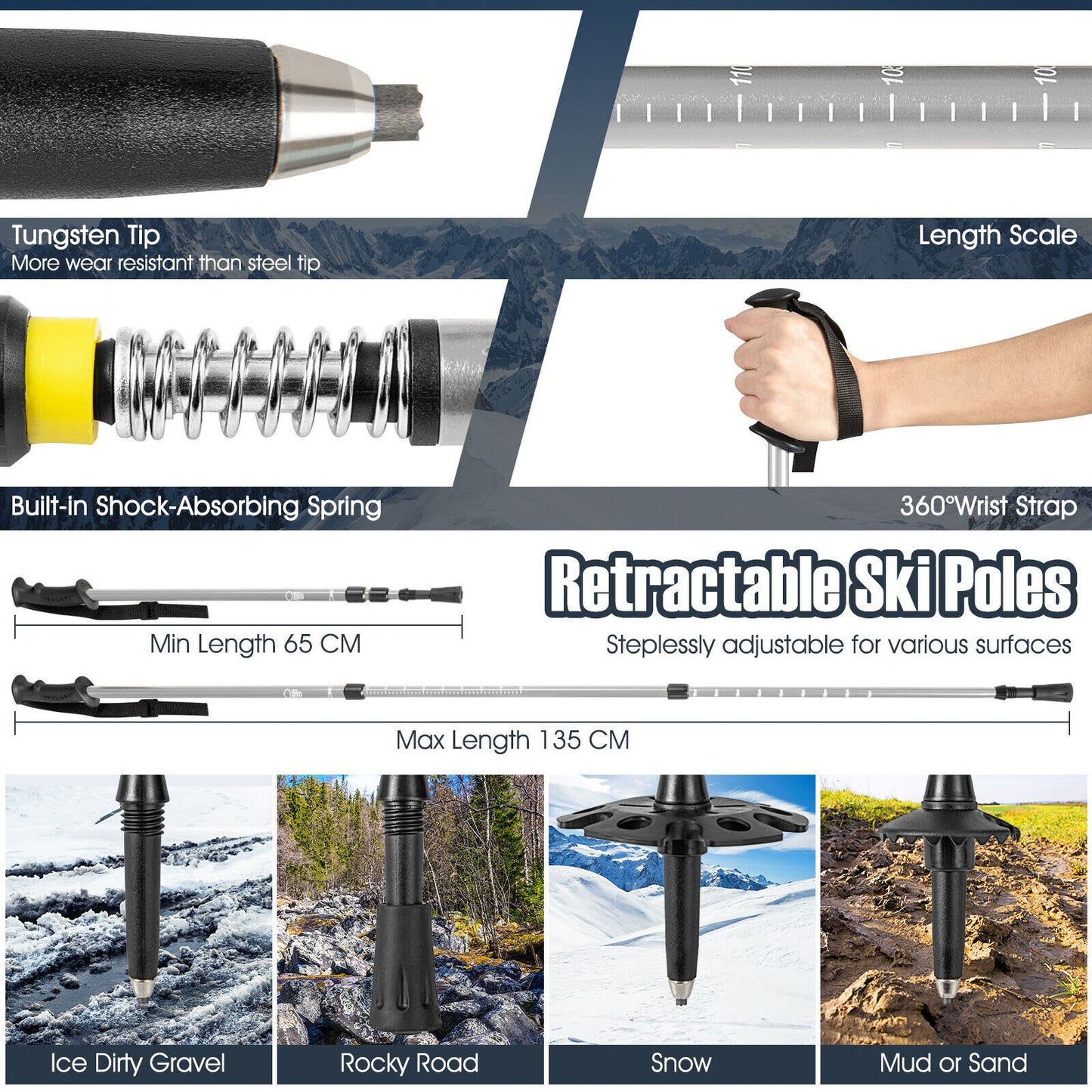 4-In-1 Lightweight Terrain Snowshoes for Adults Youth Kids