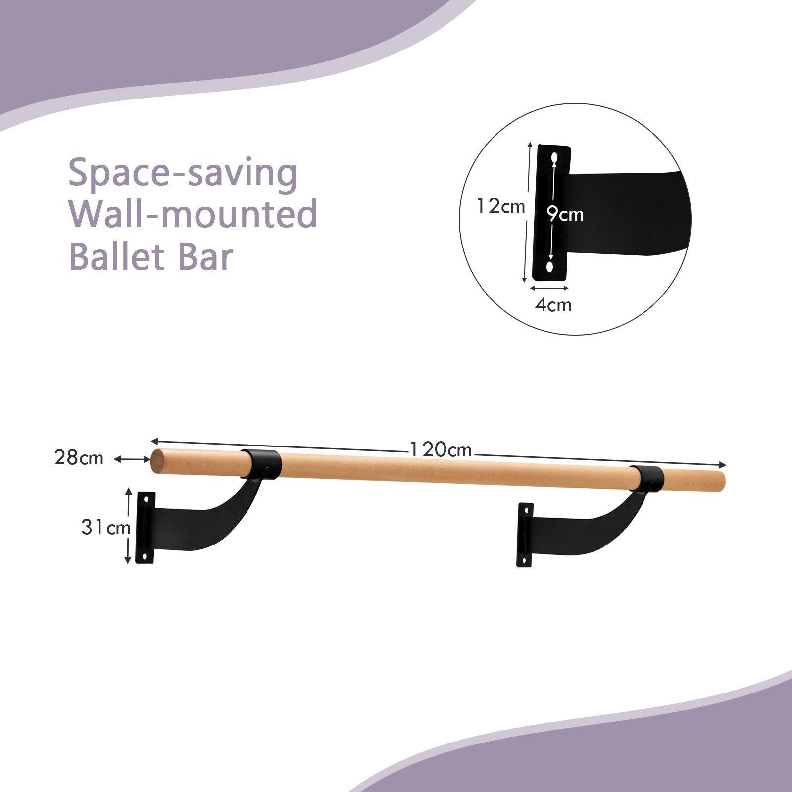 120CM Wall-Mounted Beech Wood Ballet Barre