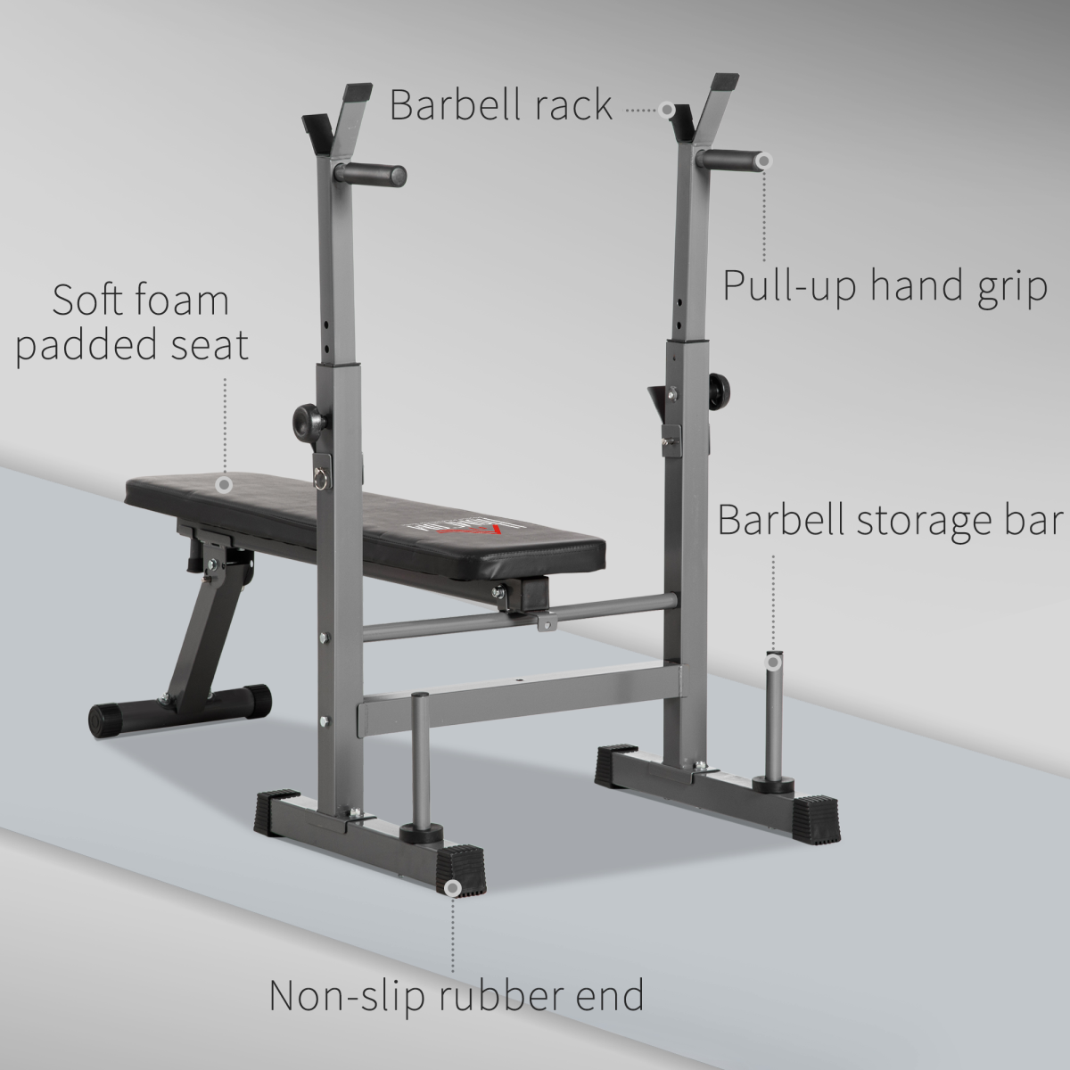 Foldable Adjustable Weight Bench with Barbell Rack & Dip Station - HOMCOM Fitness - All Round Fitness