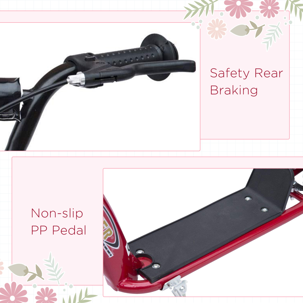 Red HOMCOM Kids Stunt Scooter - Adjustable, Stable, Smooth 12" EVA Tyres! - All Round Fitness