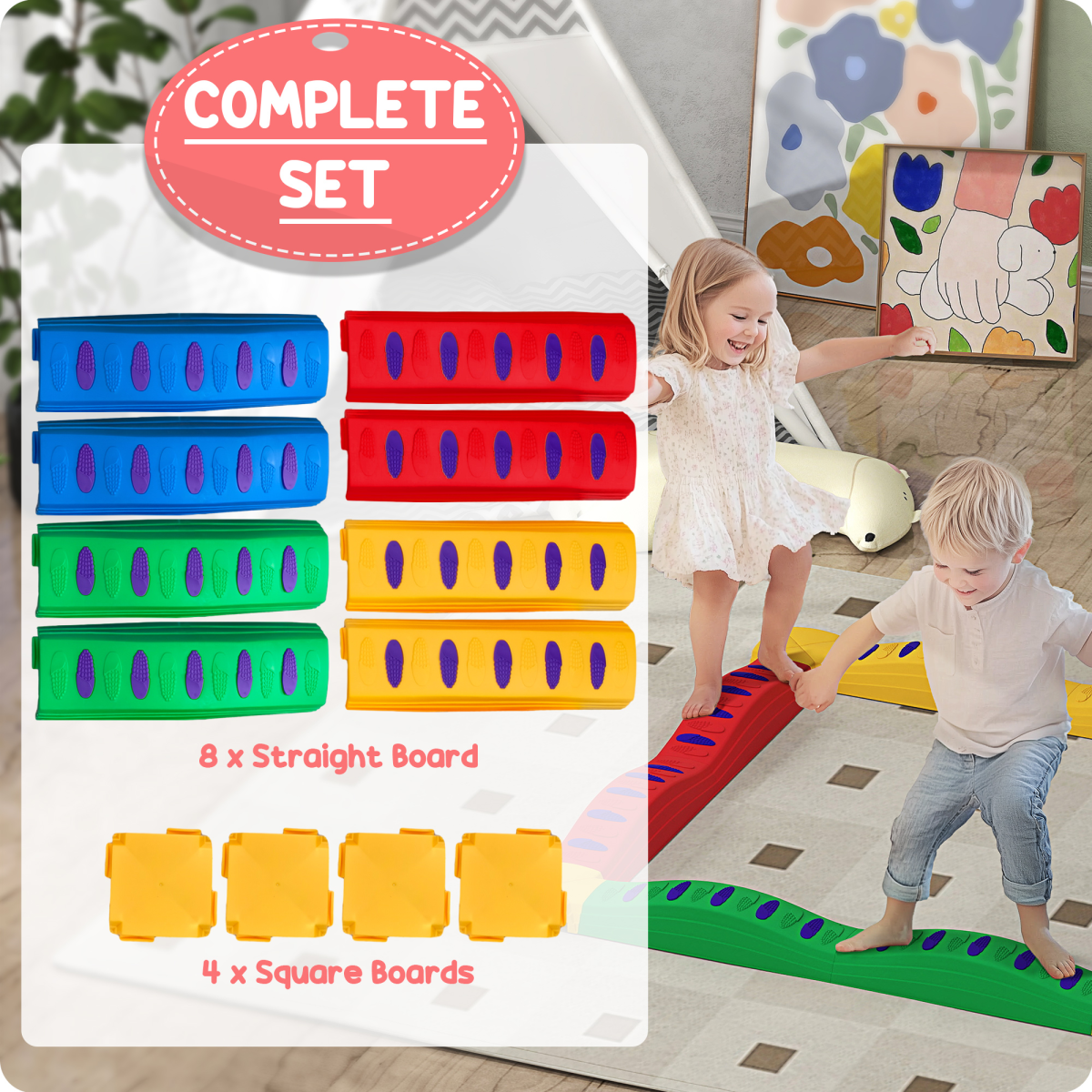 AIYAPLAY 12PC Kids Balance Beam Set with Non-Slip Foot Pads – Indoor & Outdoor Play