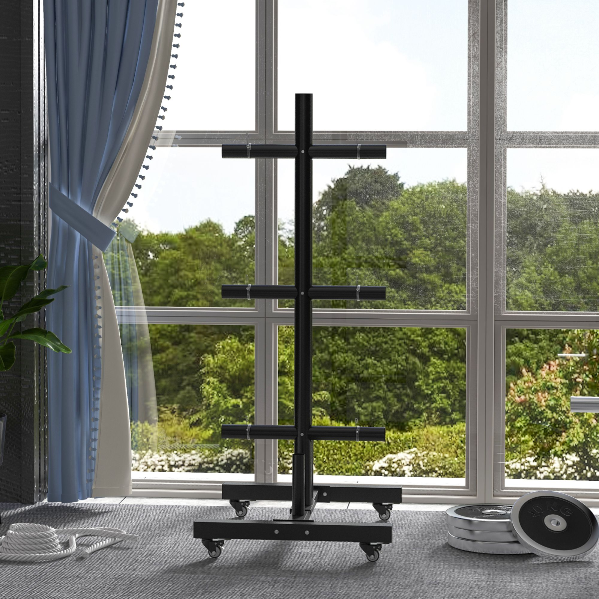 Olympic Weight Plate Rack with Wheels & Safety Clamps – Holds up to 220kg