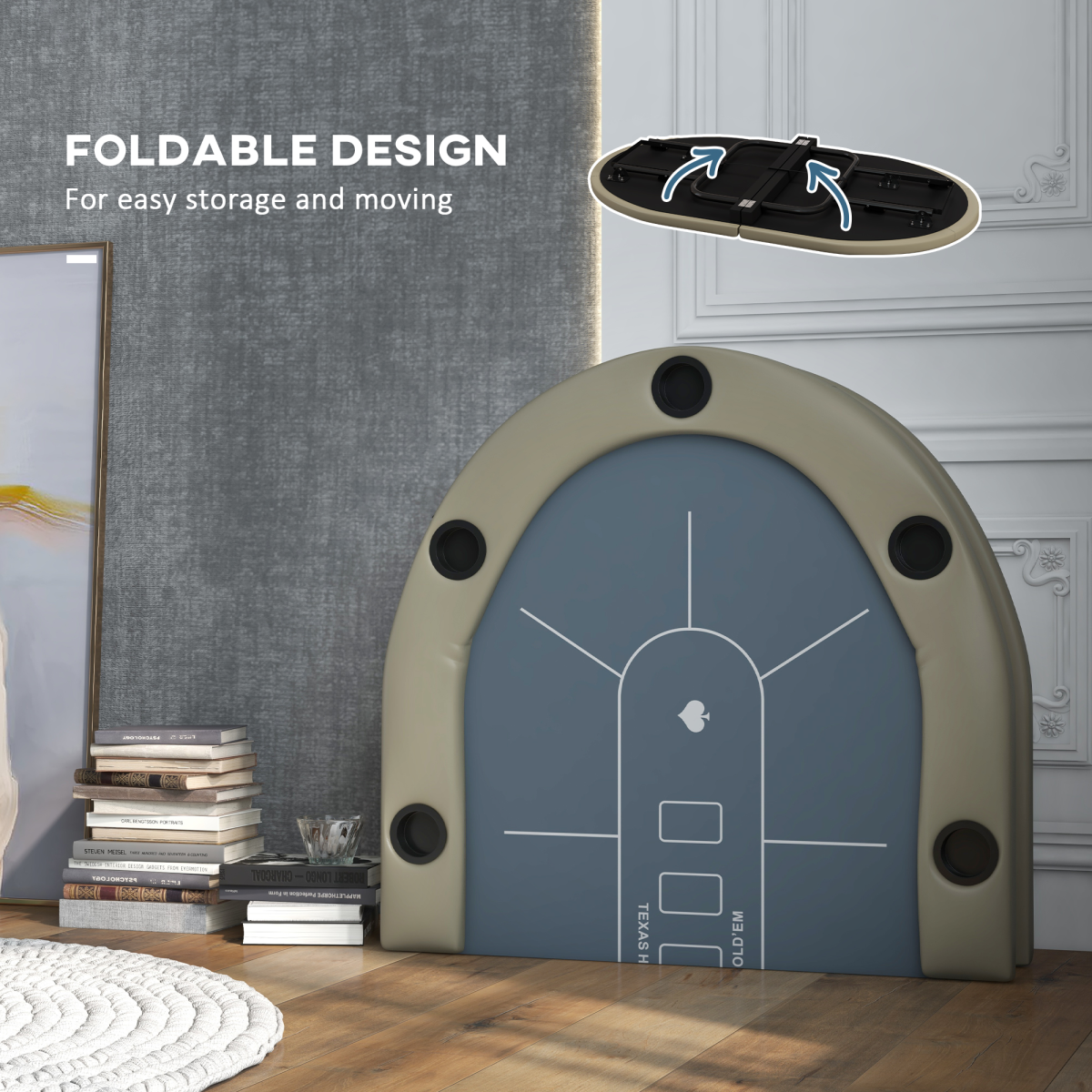 10-Player Folding Poker Table with Cup Holders, Steel Base – Brown